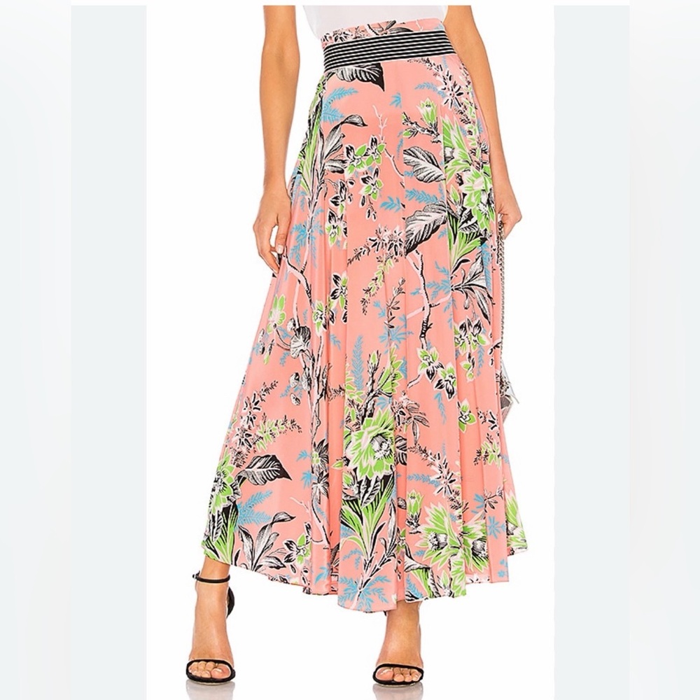 Diane Von Furstenberg Pink Floral Maxi Skirt with Contrasting Waistband